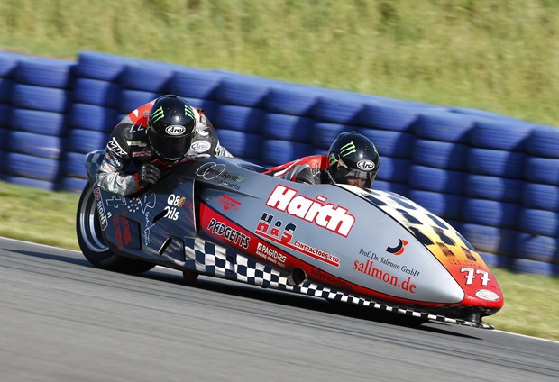 Isle of Man TT star Tim Reeves, partnered by Ashley Hawes, in World Sidecar Championship action (Mark 'Wally' Walters)